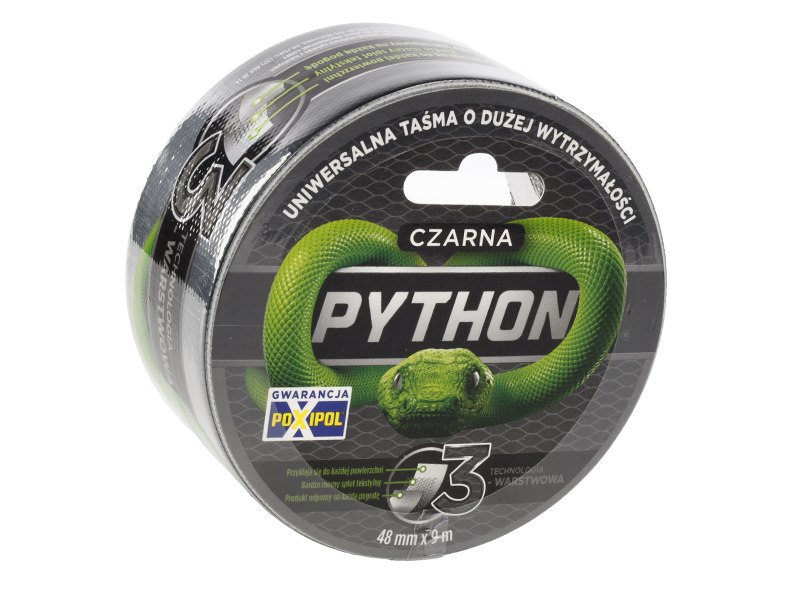 PYTHON Czarna taśma uniwersalna, 48 mm / 9 m