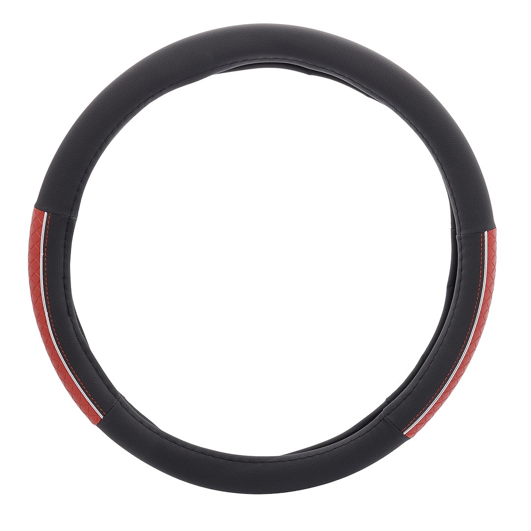 Steering wheel cover 37-39 cm, genuine leather, black and red