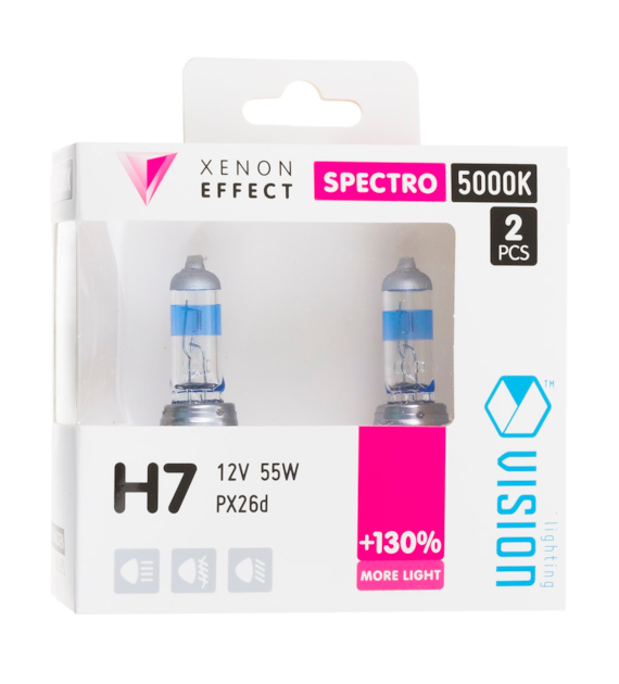 Glühlampen VISION spectro white H7 12V 55W PX26d +130%, 2 Stk