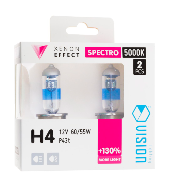 Glühlampen VISION spectro white H4 12V 60/55W P43t +130%, 2 Stk