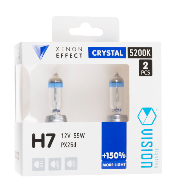 Glühlampen VISION crystal white H7 12V 55W PX26d +150%, 2 Stk