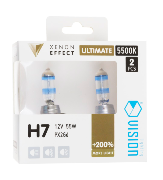 Bulbs VISION ultimate white H7 12V 55W PX26d +200%, 2 pcs
