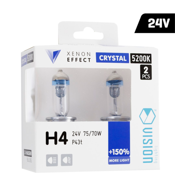 Żarówki VISION crystal white H4 24V 75/70W P43t +150%, 2 szt.