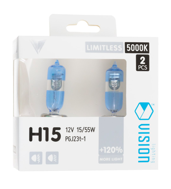 Żarówki VISION limitless white H15 12V 15/55W PGJ23t-1 +120%, 2 szt.