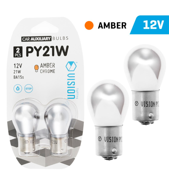Żarówki VISION PY21W 12V 21W BAU15s, amber chrome, blister 2 szt.