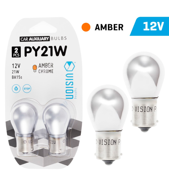 Żarówki VISION PY21W 12V 21W BA15s, amber chrome, blister 2 szt.