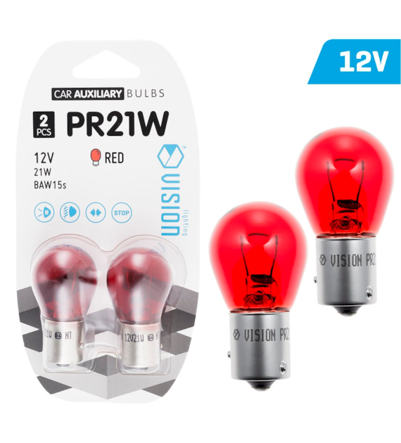 Żarówki VISION PR21W 12V 21W BAW15s, czerwona, blister 2 szt.