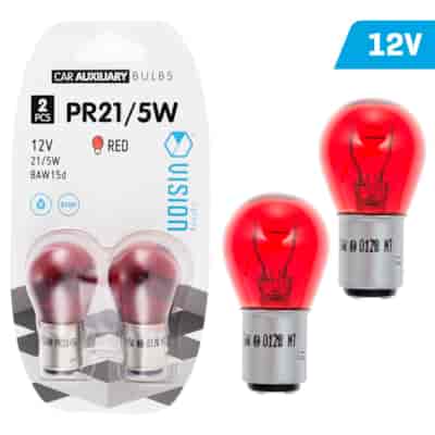 Żarówki VISION PR21/5W, 12V 21/5W BAW15d, czerwona, blister 2 szt.