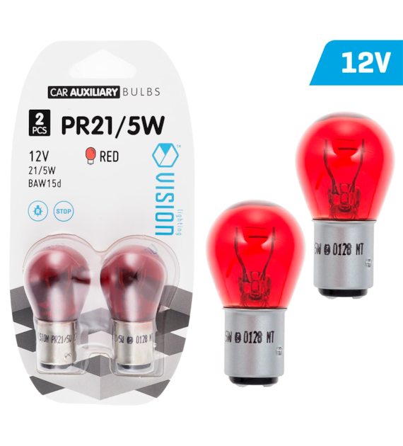 Żarówki VISION PR21/5W, 12V 21/5W BAW15d, czerwona, blister 2 szt.