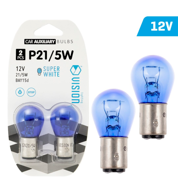 Żarówki VISION P21/5W 12V 21/5W BAY15d, super white, blister 2 szt.