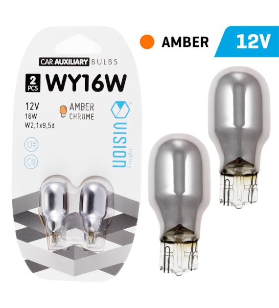 Glühlampen VISION WY16W 12V 16W W2,1x9,5d, Bernsteinfarbenes Chrom, Blisterpackung mit 2 Stk