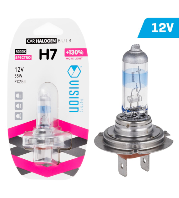 Żarówka VISION spectro white H7 12V 55W PX26d +130%, blister 1 szt.