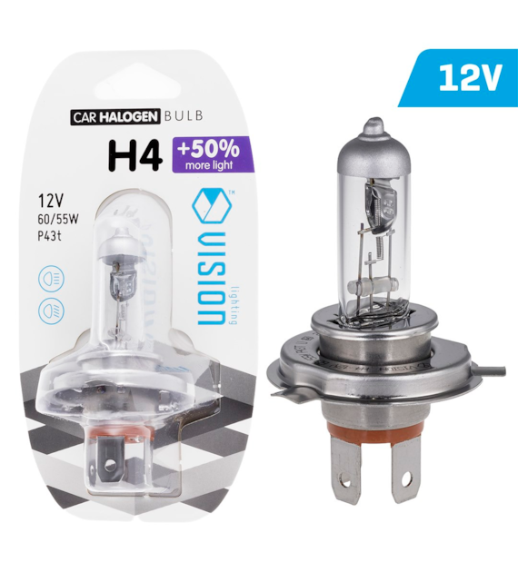 Żarówka VISION H4 12V 60/55W P43t +50%, blister 1 szt.