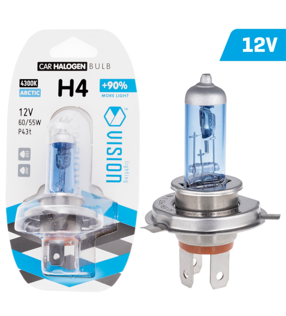 Żarówka VISION arctic white H4 12V 60/55W P43t +90%, blister 1 szt.