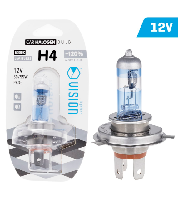 Żarówka VISION limitless white H4 12V 60/55W P43t +120%, blister 1 szt.
