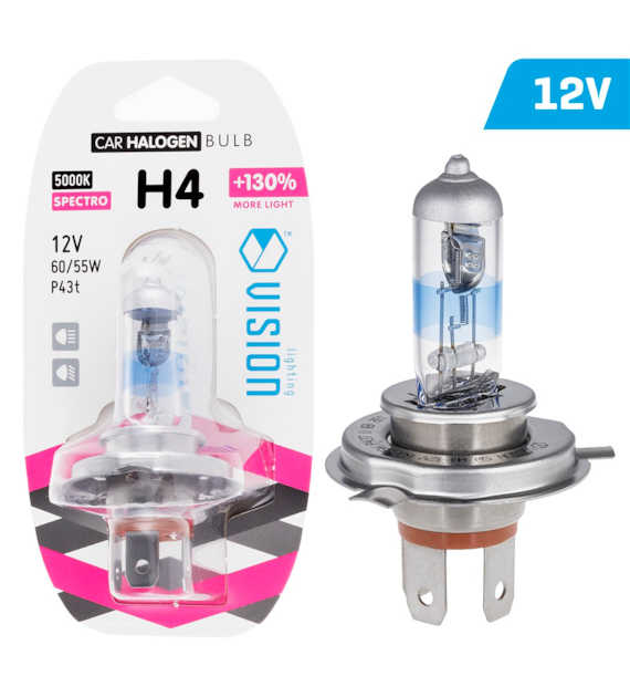 Żarówka VISION spectro white H4 12V 60/55W P43t +130%, blister 1 szt.