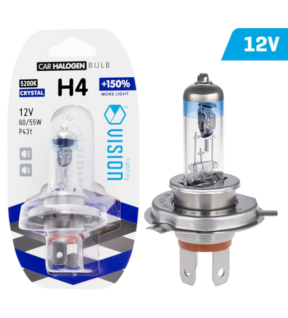 Żarówka VISION crystal white H4 12V 60/55W P43t +150%, blister 1 szt.