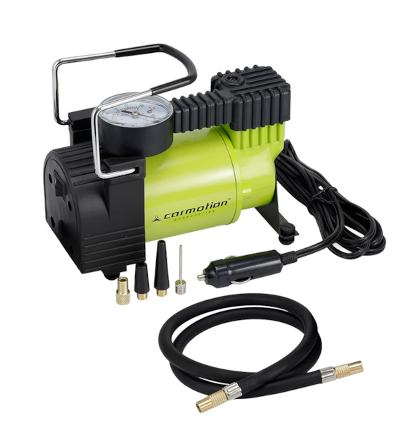 Kompresor powietrza tłokowy 12V, 7 BAR, 30L / min, analogowy ciśnieniomierz, 4 adaptery