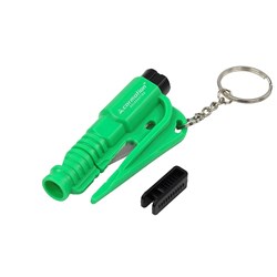 Key ring with safety hammer and belt knife