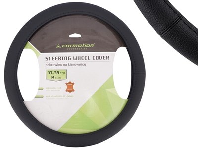 Steering wheel cover  M  37-39 cm, 1 section of genuine leather, black