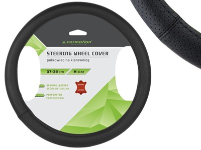 Steering wheel cover  M  37-39 cm, 1 section of genuine leather, perforated, black