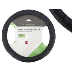 Steering wheel cover  S  35-37 cm, 6 sections genuine leather, black