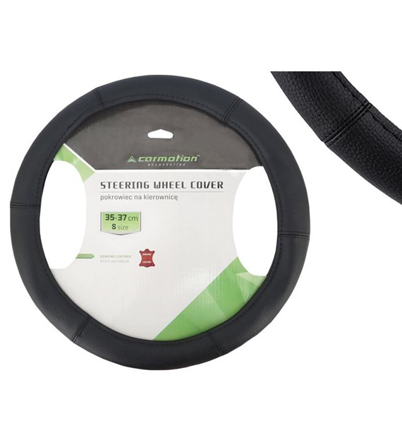Steering wheel cover  S  35-37 cm, 6 sections genuine leather, black