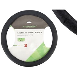 Steering wheel cover  M  37-39 cm, 6 sections of genuine leather, black