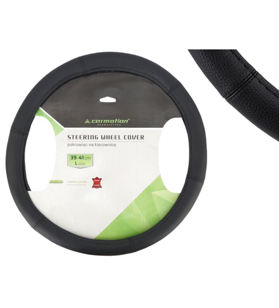 Steering wheel cover  L  39-41 cm, genuine leather, black