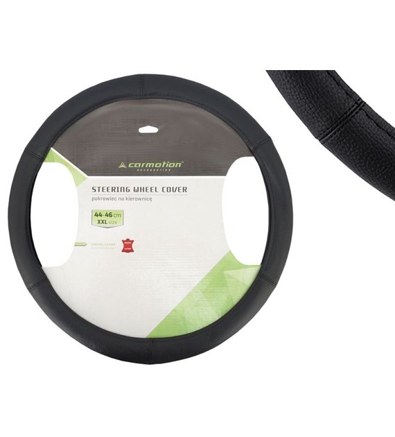 Steering wheel cover  XXL  44-46 cm, 6 sections of natural leather, black