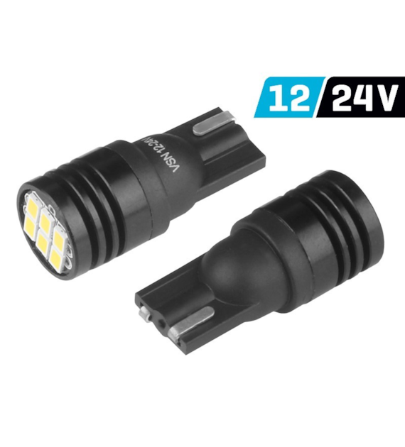Ampoule VISION W5W (T10) 12/24V 6x 3020 SMD LED ultra lumineuse, non polaire, blanche, 2 pcs