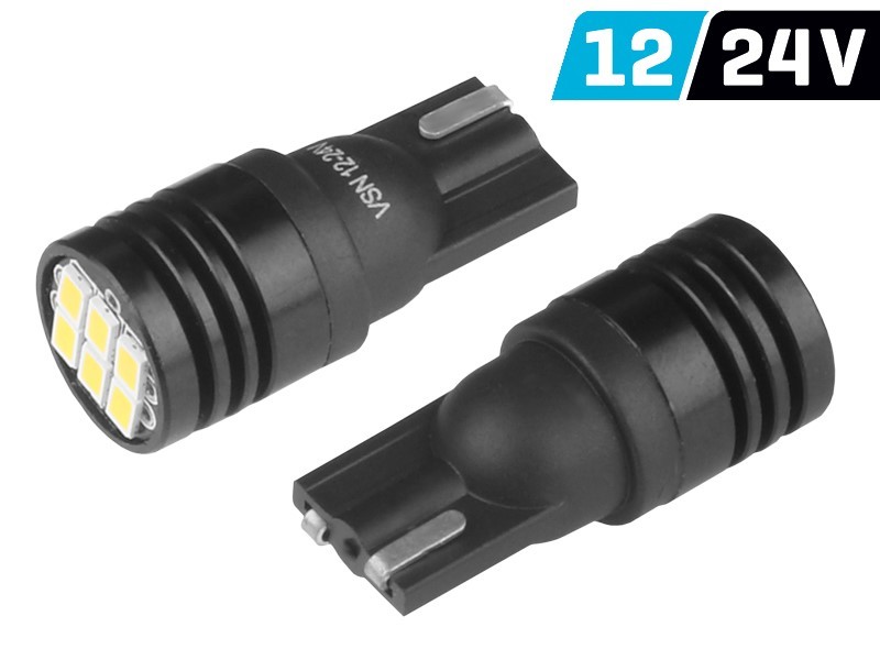 Ampoule VISION W5W (T10) 12/24V 6x 3020 SMD LED ultra lumineuse, non polaire, blanche, 2 pcs