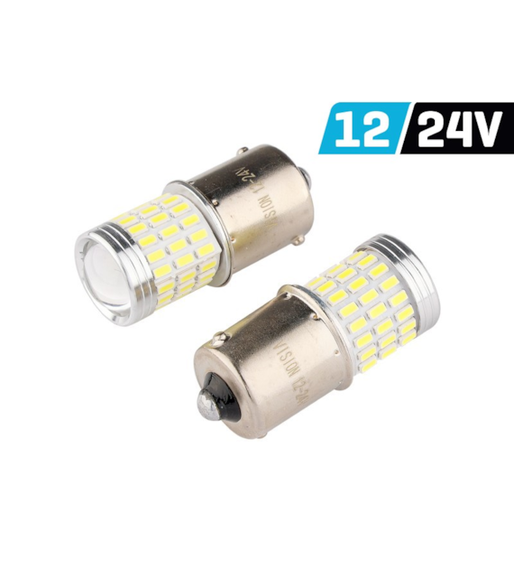 Ampoule VISION R5W / R10W BA15s 12/24V 54x 3014 + 3x 3030 SMD LED, non polaire, CANBUS, blanche, 2 pcs