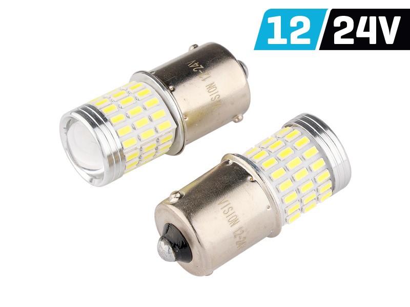 Żarówka VISION R5W/R10W BA15s 12/24V 54x 3014 SMD + 3x 3030 SMD LED, nonpolar, CANBUS, biała, 2 szt.