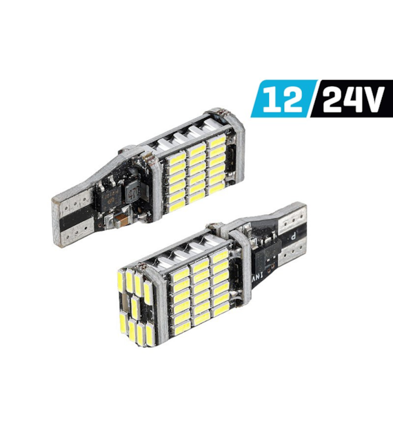 Bulb VISION W16W (T15) 12/24V 45x 4014 SMD LED, nonpolar, CANBUS, white, 2 pcs