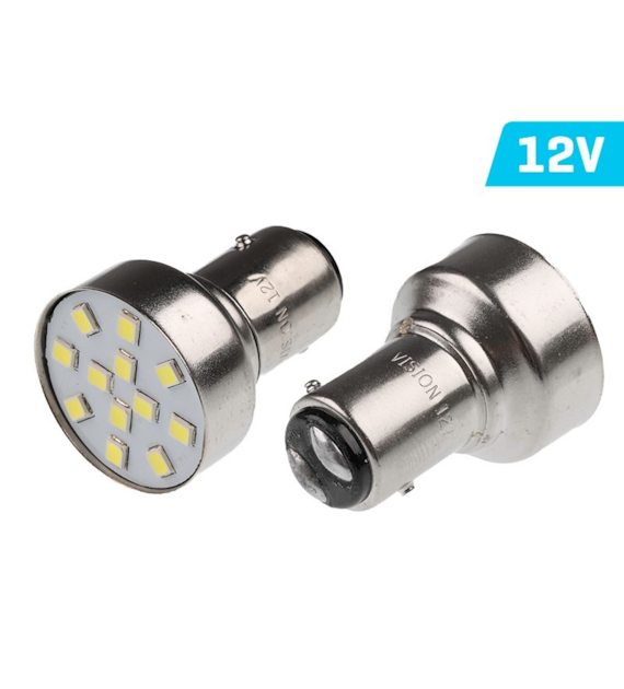 Bulb VISION P21 / 5W BAY15d 12V 12x 5mm LED, white, 2 pcs