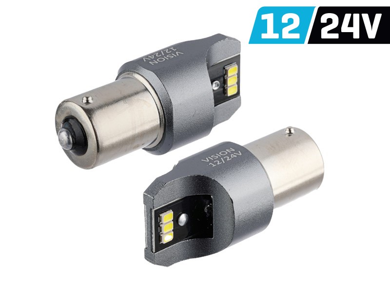 Ampoule VISION P21W BA15s 12/24V 6x 3020 SMD LED, unipolaire, CANBUS, blanche. 2 pcs