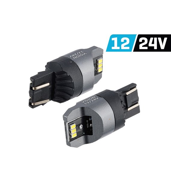 Ampoule VISION W21 / 5W (T20q) 12/24V 6x 3020 SMD LED, non polaire, CANBUS, blanche, 2 pcs