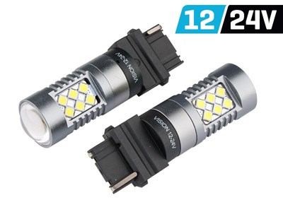 Bulb VISION P27W (T25) 12/24V 24x 3030 SMD LED, nonpolar, CANBUS, white, 2 pcs 