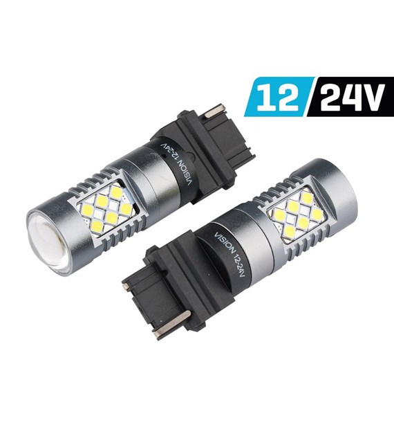 Glühlampe VISION P27W (T25) 12/24V 24x 3030 SMD LED, unpolar, CANBUS, weiß, 2 Stk 