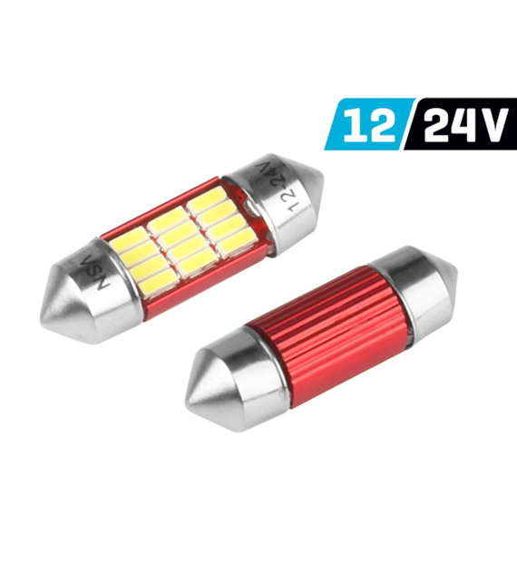 Ampoule VISION Festoon SV8.5 31mm 12/24V 12x 4014 SMD LED, non polaire, CANBUS, blanche, 2 pcs