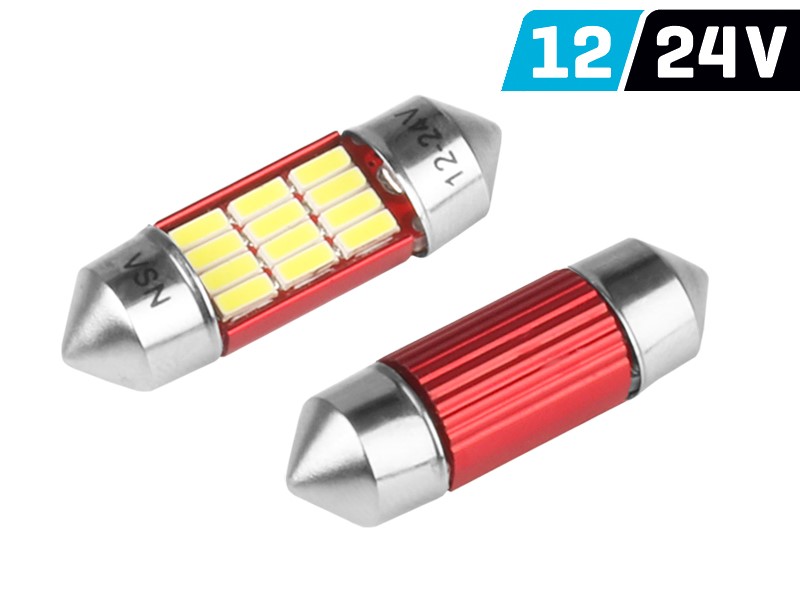 Ampoule VISION Festoon SV8.5 31mm 12/24V 12x 4014 SMD LED, non polaire, CANBUS, blanche, 2 pcs