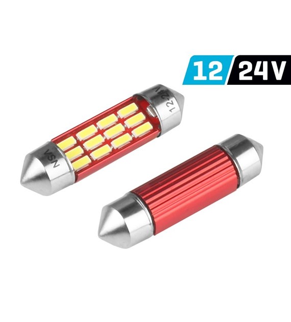 Glühlampe VISION Festoon SV8.5 36mm 12/24V 12x 4014 SMD LED, unpolar, CANBUS, weiß, 2 Stk