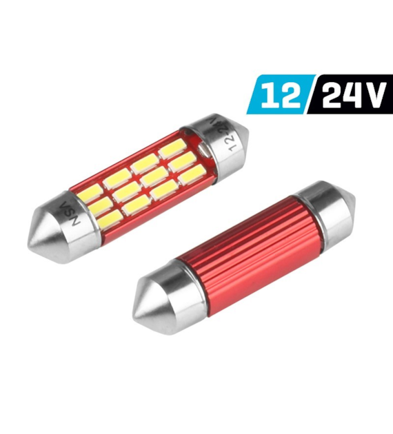 Ampoule VISION Festoon SV8.5 36mm 12/24V 12x 4014 SMD LED, non polaire, CANBUS, blanche, 2 pcs