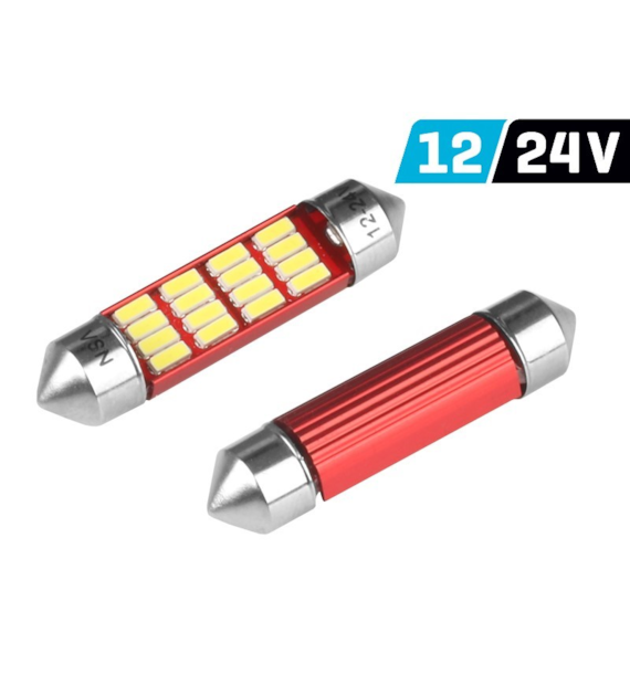 Ampoule VISION Festoon SV8.5 39 mm 12/24V 12x 4014 SMD LED, non polaire, CANBUS, blanche, 2 pcs