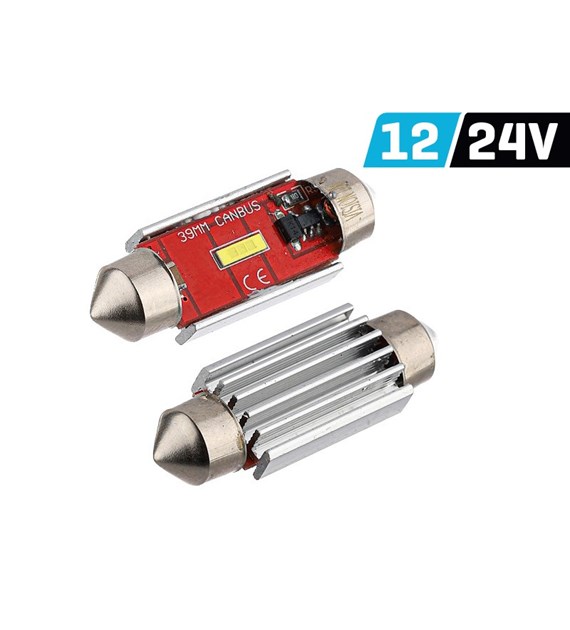 Ampoule VISION Festoon SV8.5 39 mm 12/24V 1x 1860 SMD LED, non polaire, CANBUS, blanche, 2 pcs