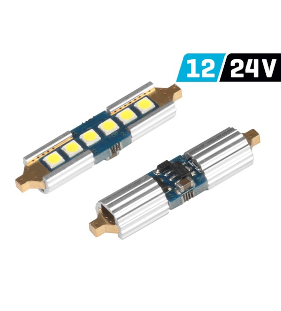 Ampoule VISION Festoon SV8.5 39 mm 12/24V 6x 3030 SMD LED, non polaire, CANBUS, blanche, 2 pcs