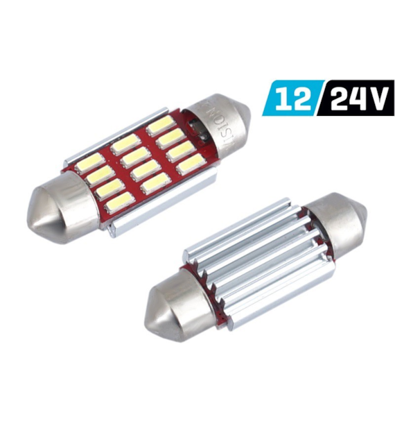 Ampoule VISION Festoon SV8.5 36mm 12/24V 12x 4014 SMD LED, CANBUS, blanche, 2 pcs