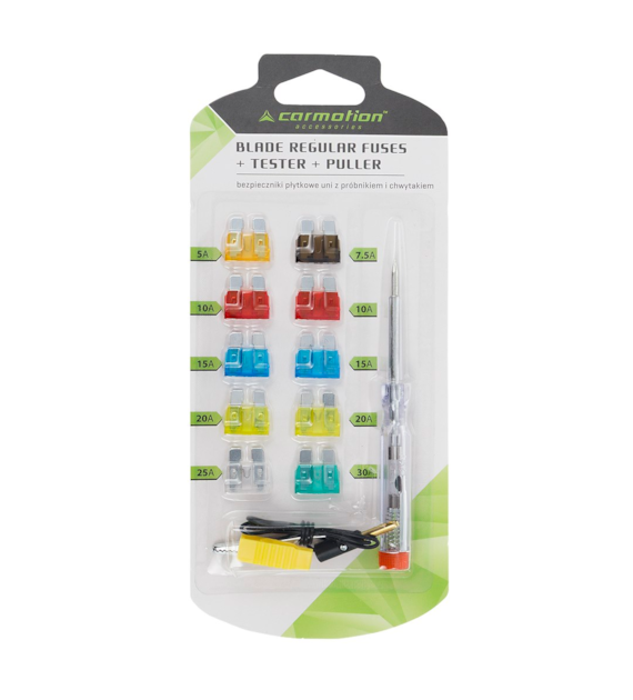 Flachsicherungen UNI, 10 Stk  + Spannungsprüfer 6-24V + Clip