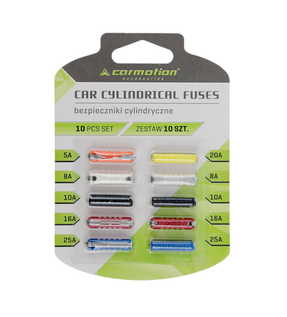Plastic cylindrical fuses, 10 pcs